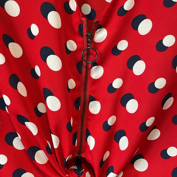 Cherry red blouse w Navy and White polka dots - Picture 3 of 3